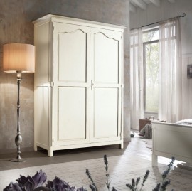 ARMADIO 2 ANTE BATTENTI LEGNO MASSELLO BIANCO ANTICATO - L. 157 - P. 60 - H. 217