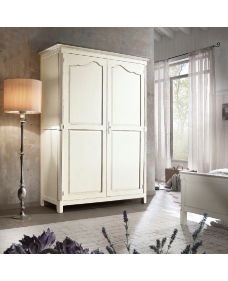 CABINET 2 PORTES EN BOIS MASSIF BLANC ANTICATO - L. 157 - P. 60 - H. 217