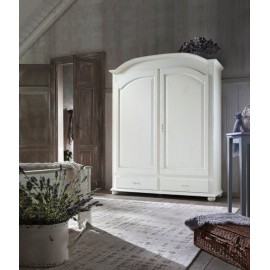 ARMADIO 2 ANTE BATTENTI LEGNO MASSELLO BIANCO ANTICATO - L. 181 - P. 61 - H. 224