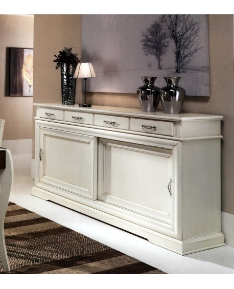 CREDENZA LACCATO BIANCO LEGNO MASSELLO L 180 P 48 H 100