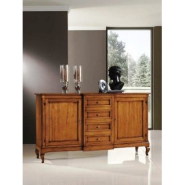 CREDENZA BICOLORE LEGNO MASSELLO - BIANCO ANTICATO E NOCE CHIARO COUNTRY CLASSICO