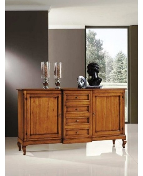 CREDENZA BICOLORE LEGNO MASSELLO - BIANCO ANTICATO E NOCE CHIARO COUNTRY CLASSICO