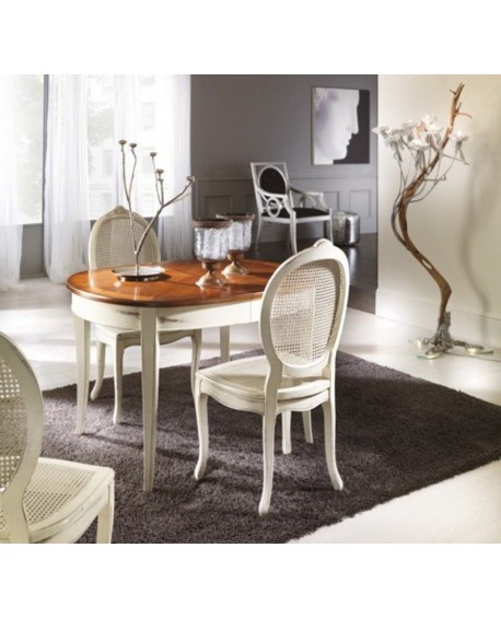 MESA OVAL Taraceado BICOLORE MADERA SÓLIDA L 115 P 203 P 95 L 95 abierto