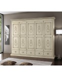 ARMADIO legno massello colore avorio anticato decorato a mano L 254 P 61 H 240