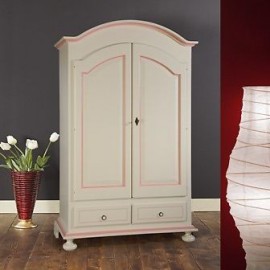 ARMADIO 2 ANTE DECORATO LACCATO AVORIO ANTICATO FILO ROSA