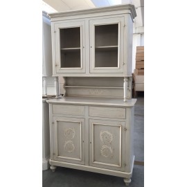 MOBILE CREDENZA CON ALZATA VETRINA  LEGNO MASSELLO ARTIGIANALE DECORATO