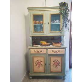MOBILE CREDENZA CON ALZATA VETRINA  LEGNO MASSELLO ARTIGIANALE DECORATO