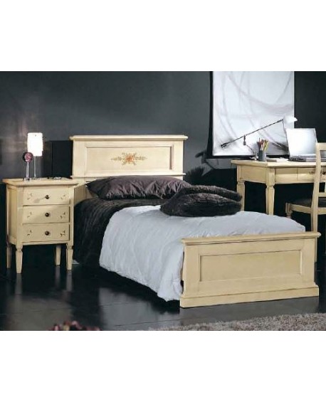 LETTO SINGOLO + 1 COMODINO LEGNO DECORATO A MANO - VARI COLORI