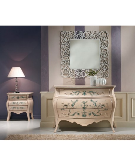 COMO E 2 COMODINI BOMBATI IN LEGNO DECORATI A MANO - VARI COLORI