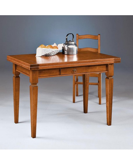 TAVOLO IN LEGNO MASSELLO CON CASSETTO ALLUNGABILE - L 120 P 70 ALL 120X140