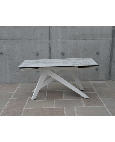 Tavolo ceramica finitura marmo bianco   160x90 2 all. cm. 40