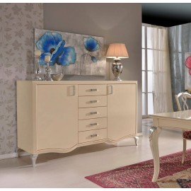 CREDENZA 2 PORTE 5 CASSETTI IN LEGNO MASSELLO L 205 P 55 H 116