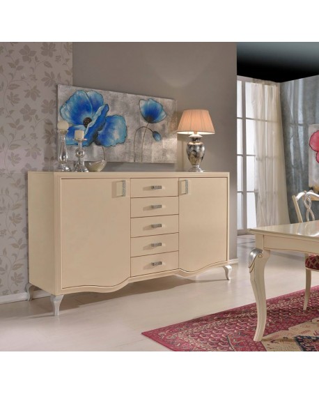 CREDENZA 2 PORTE 5 CASSETTI IN LEGNO MASSELLO L 205 P 55 H 116