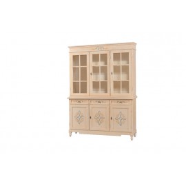 credenza vetrina base +alzata in legno massello decorata a mano