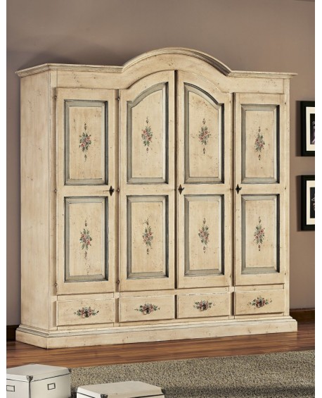 Armadio a 4 porte e 4 cassetti LEGNO MASSELLO DECORATO A MANO VARI COLORI