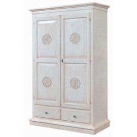 ARMADIO 2 PORTE INTAGLIATO 2 CASSETTI BIANCO ANTICATO - codluis 1088