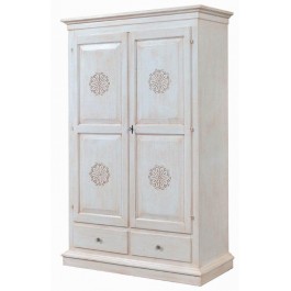 ARMADIO 2 PORTE INTAGLIATO 2 CASSETTI BIANCO ANTICATO - codluis 1088
