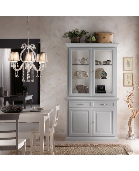 CREDENZA VETRINA IN LEGNO MASSELLO L 124 P 52 H 223