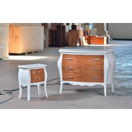 HOLZNACHTTISCH MIT ZWEI TON mit maßgeblichem INTARSIO MATT WEISS UND NUSSBAUM GRANO- codluis 1155