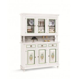 Mur verre CABINET DE BOIS BASE + LIFT BLANC FLEURS DÉCORÉ MATT GREEN - codluis 333