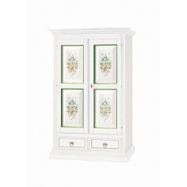 ARMADIO LEGNO BIANCO OPACO DECORATO FIORI VERDE - codluis 341