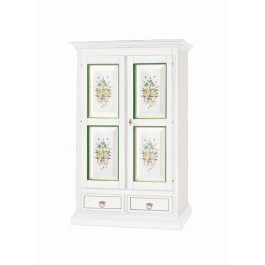 ARMADIO LEGNO BIANCO OPACO DECORATO FIORI VERDE - codluis 341