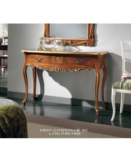 CONSOLLE INTAGLIATA 3 CASSETTI L.130 H.89 P.48