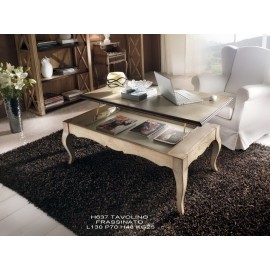 TAVOLINO RETTANGOLARE FRASSINATO CON PIANO RIALZABILE L.130 H.48 P.70
