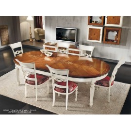 TAVOLO ROTONDO DIAM. 140 CON 2 ALL. DA 60 CM INTARSIO VERONA