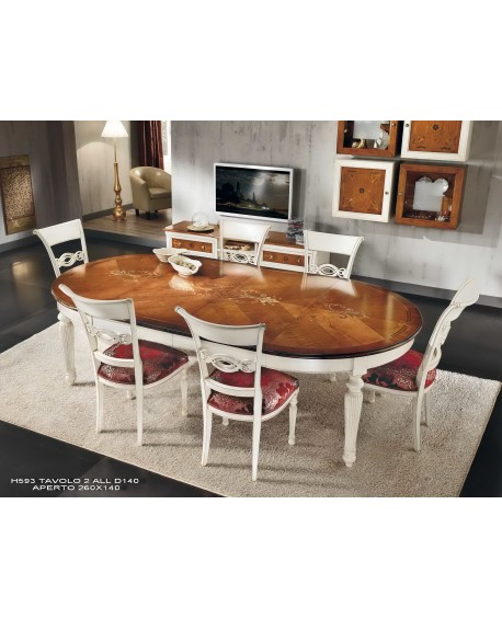 TAVOLO ROTONDO DIAM. 140 CON 2 ALL. DA 60 CM INTARSIO VERONA