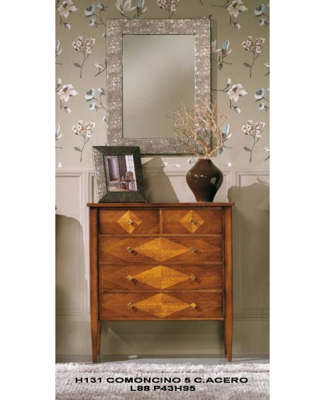 COMONCINO 5 CASSETTI CON INTARSIO ROMBO IN ACERO L.88 H.95 P.43