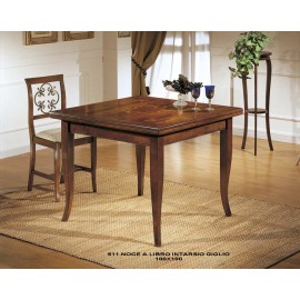 TAVOLO QUADRATO A LIBRO IN NOCE CON INTARSIO GIGLIO G.SCIABOLA