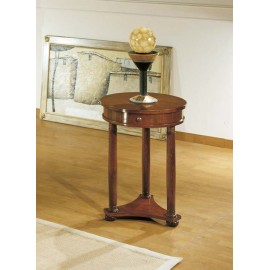 TAVOLINO IMPERO CON CASSETTO PIANO NOCE SPINAPESCE CON FILETTO D.50 H.69