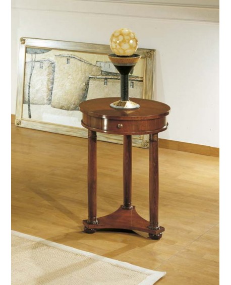 TAVOLINO IMPERO CON CASSETTO PIANO NOCE SPINAPESCE CON FILETTO D.50 H.69