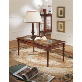 TAVOLINO CON FILETTO, PIANO IN VETRO E GAMBA TORNITA L.120 H.46,5 P.60