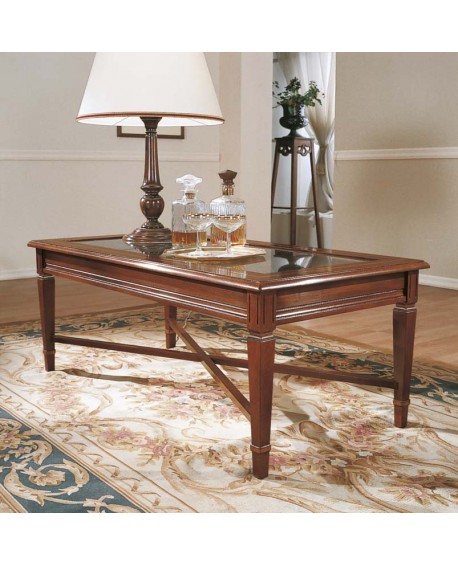 TAVOLINO C/FIL PIANO IN VETRO E G/ SPILLO CON CROCIERA L.120 H.46,5 P.60