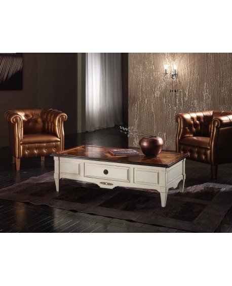 TAVOLINO RETT. PIANO PARQUET IN CILIEGIO MASSELLO C/CASS. BIF. L.130 H.40 P.70