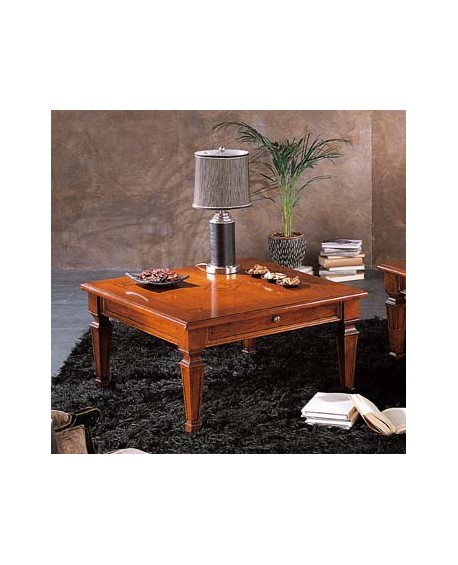 TAVOLINO QUADRATO 1 CASSETTO INTARSIO STELLA E GAMBE SMONTABILI L.90 H.48 P.90