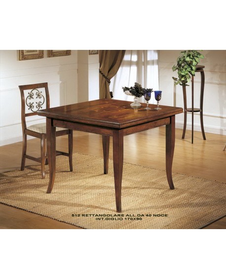 TAVOLO RETT. 170X90 ALL. NOCE CON INTARSIO GIGLIO E 2 ALL. DA 40 G.SCIABOLA N 6