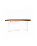 Tavolo cristallo, piano rovere Ovale C/BORDO DRITTO  L.160 H.78 P.110