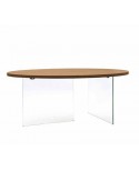 Tavolo cristallo, piano rovere Ovale C/BORDO DRITTO  L.180 H.78 P.120