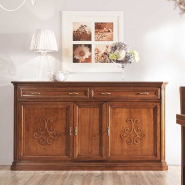 CREDENZA CON RILIEVO IN LEGNO MASSELLO VARI COLORI L 196 - P 50 H 110