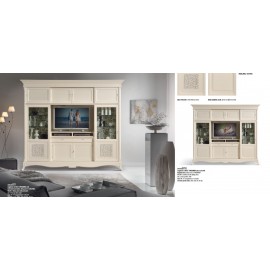 Parete porta tv libreria legno massello L 277 p 63 h 242