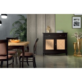 Credenzina 2 porte intarsiate spina rovere con filetto acero con 1 cassetto