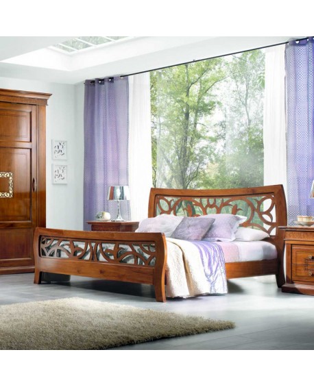 letto legno massello con testata intagliata vari colori