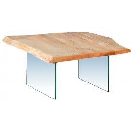 TAVOLINO FRASSINO T. NATURALE, GAMBE VETRO TEMPERATO60x60x31