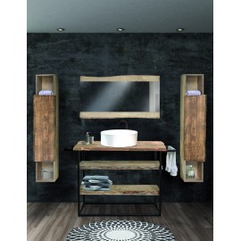 MOBILE BAGNO 3 RIP T. NATURALE, LAVELLO PICCOLO, GAMBE ACCIAIO ANTRACITE123x45x87