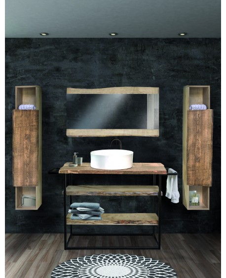 MOBILE BAGNO 3 RIP T. NATURALE, LAVELLO PICCOLO, GAMBE ACCIAIO ANTRACITE123x45x87