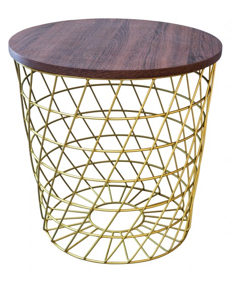 TAVOLINO TONDO PIANO NOCE STRUTTURA ORO50x50x50