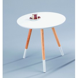 TAVOLINO TONDO PIANO BIANCO GAMBE NATURALI48x48x46